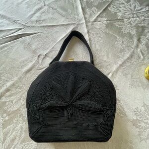 Black Embroidered Top-Handle Women’s Bag. Vintage Retro.